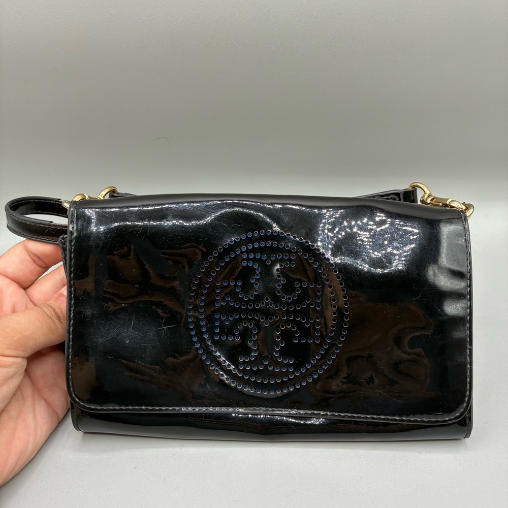 Tory Burch Patent Leather Black Shoulder Crossbody Purse Bag Magnetic